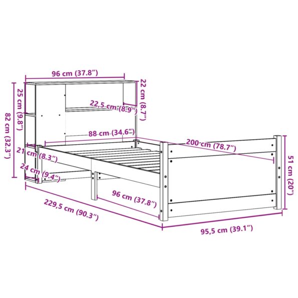 vidaXL Posteľ s knižnicou bez matraca 90x200 cm borovicový masív – Obrázok 11