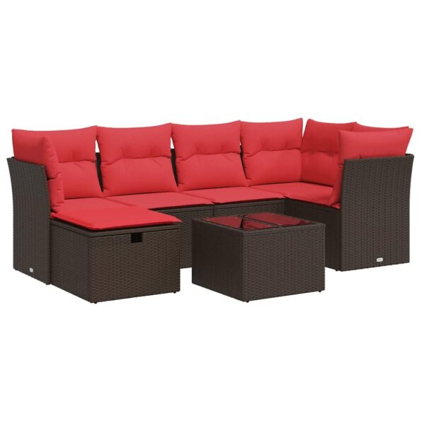 vidaXL 7-dielna záhradná súprava pohoviek s vankúšmi hnedá polyratan – Obrázok 2