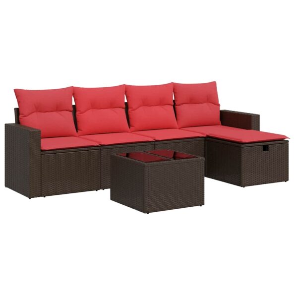 vidaXL 6-dielna záhradná sedacia súprava s vankúšmi hnedá polyratanová – Obrázok 2