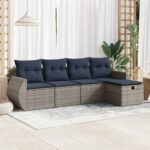 vidaXL 5-dielna záhradná súprava pohoviek s vankúšmi sivá polyratanová