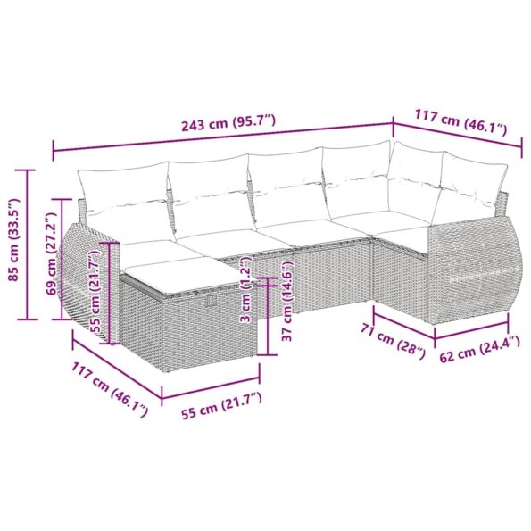 3325590_13.jpg vidaXL 6-dielna záhradná sedacia súprava s vankúšmi hnedá polyratanová – Obrázok 13