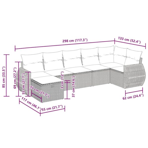 vidaXL 7-dielna záhradná súprava pohoviek s vankúšmi sivá polyratanová – Obrázok 12