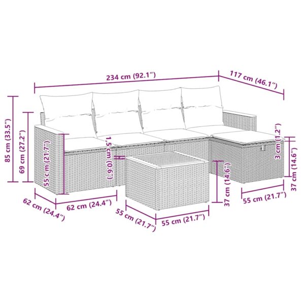 vidaXL 6-dielna záhradná sedacia súprava s podložkami polyratan sivá – Obrázok 13