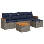 vidaXL 6-dielna záhradná sedacia súprava s podložkami polyratan sivá – Obrázok 2