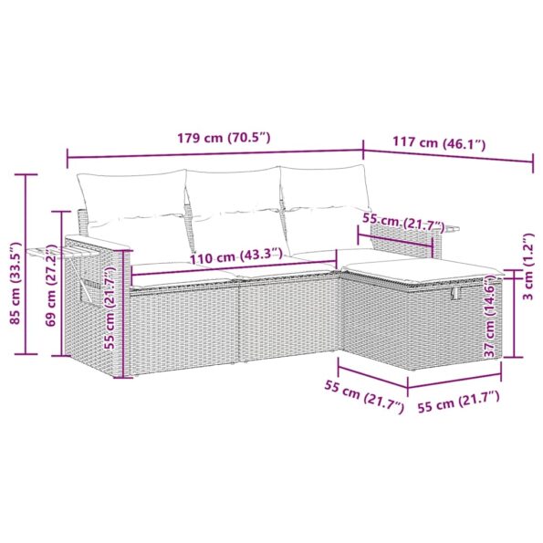 vidaXL 4-dielna záhradná sedacia súprava a vankúše polyratan sivá – Obrázok 13