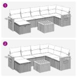 vidaXL 8-dielna záhradná súprava pohoviek s vankúšmi sivá polyratanová – Obrázok 12