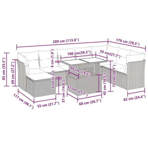 vidaXL 9-dielna záhradná súprava pohoviek s vankúšmi polyratan akácia – Obrázok 13