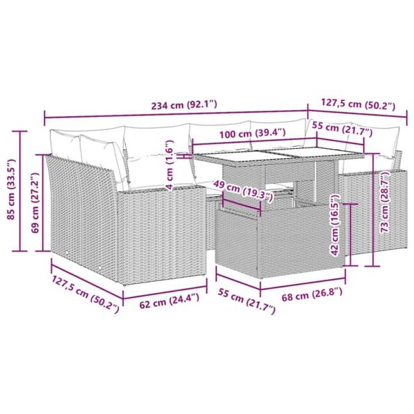 vidaXL 7-dielna záhradná súprava pohoviek s vankúšmi polyratan akácia – Obrázok 13