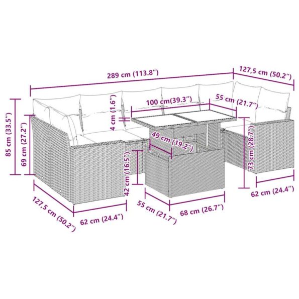 vidaXL 8-dielna záhradná súprava pohoviek s vankúšmi polyratan akácia – Obrázok 13