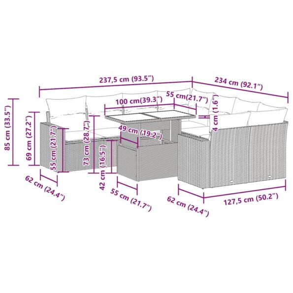 vidaXL 9-dielna záhradná súprava pohoviek s vankúšmi polyratan akácia – Obrázok 13