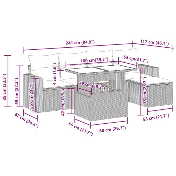 vidaXL 6-dielna záhradná sedacia súprava s podložkami polyratan akácia – Obrázok 13