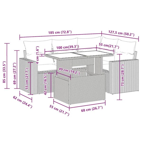 3326312_13.jpg vidaXL 5-dielna záhradná súprava pohoviek s vankúšmi sivá – Obrázok 13