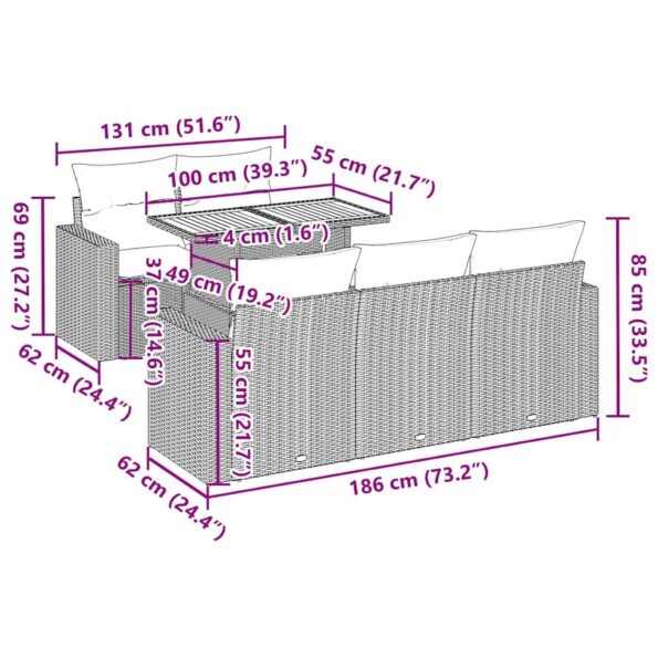 vidaXL 6-dielna záhradná sedacia súprava s podložkami polyratan sivá – Obrázok 11