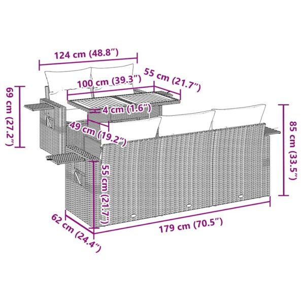 vidaXL 6-dielna záhradná sedacia súprava s podložkami polyratan sivá – Obrázok 13