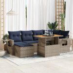 vidaXL 7-dielna záhradná súprava pohoviek s vankúšmi sivá polyratanová