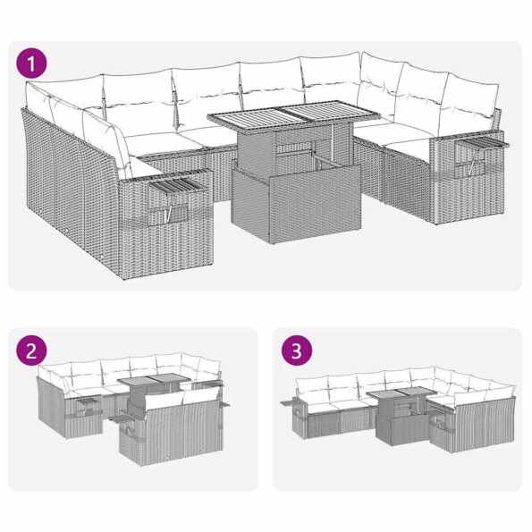 vidaXL 10-dielna záhradná sedacia súprava s vankúšmi polyratanová sivá – Obrázok 12