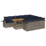 vidaXL 11-dielna záhradná sedacia súprava s podložkami polyratan sivá – Obrázok 2