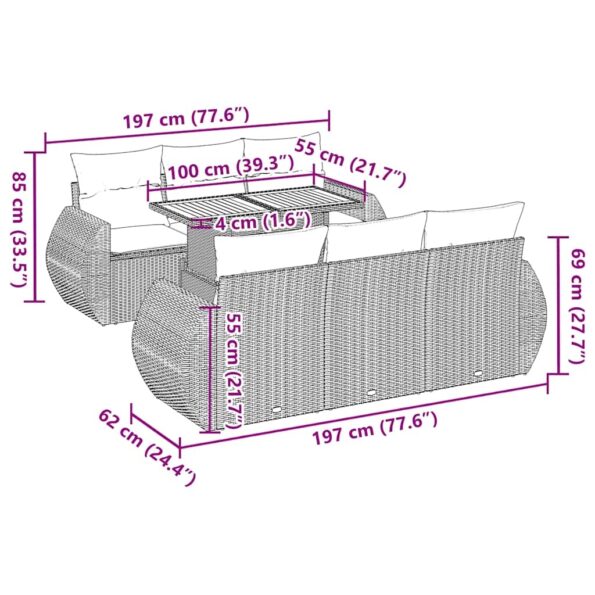 vidaXL 7-dielna záhradná súprava pohoviek s vankúšmi sivá polyratanová – Obrázok 12