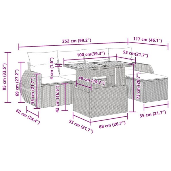 vidaXL 6-dielna záhradná sedacia súprava s podložkami polyratan sivá – Obrázok 13