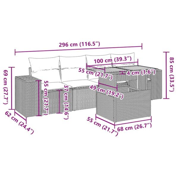 vidaXL 5-dielna záhradná súprava pohoviek s vankúšmi sivá polyratanová – Obrázok 12