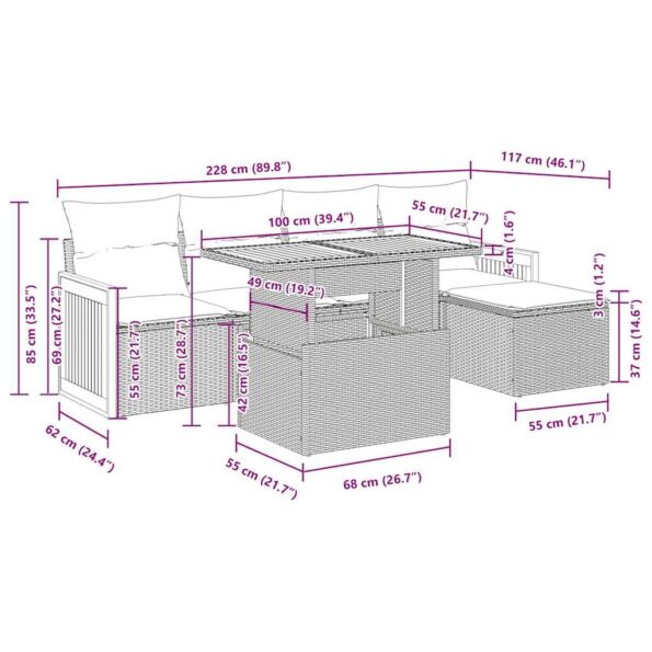 vidaXL 6-dielna záhradná sedacia súprava s podložkami polyratan akácia – Obrázok 13