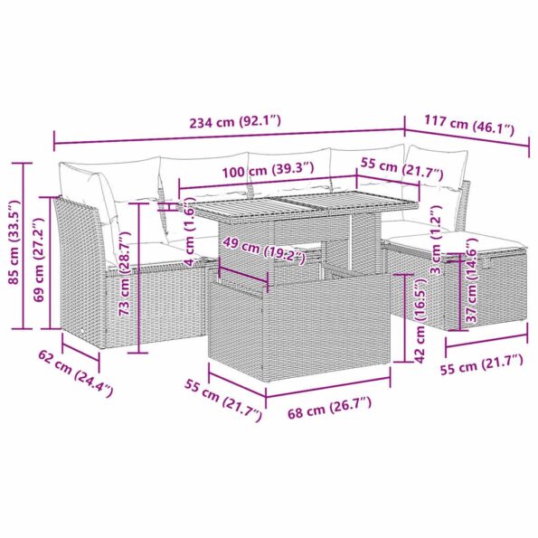 vidaXL 6-dielna záhradná sedacia súprava s podložkami polyratan akácia – Obrázok 13