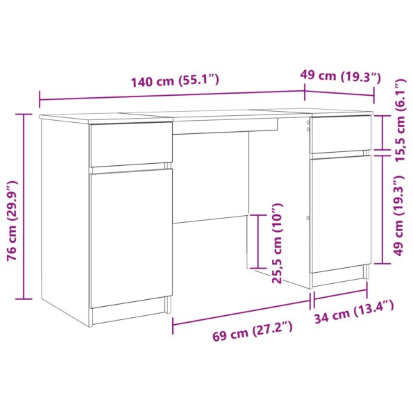 vidaXL Stôl Biela 140x49x76 cm Kompozitné drevo – Obrázok 12