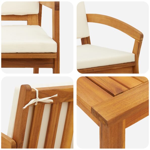 vidaXL 5-dielna bistro súprava s vankúšmi z masívneho akáciového dreva – Obrázok 8