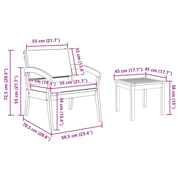 vidaXL 5-dielna bistro súprava s vankúšmi z masívneho akáciového dreva – Obrázok 9