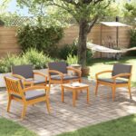vidaXL 5-dielny bistro set s vankúšmi - Masívne akáciové drevo