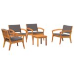vidaXL 5-dielny bistro set s vankúšmi - Masívne akáciové drevo – Obrázok 2