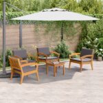 vidaXL 5-dielny bistro set s vankúšmi - Masívne akáciové drevo – Obrázok 4