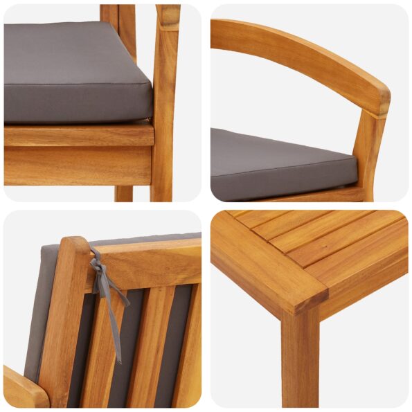 3328620_8.jpg vidaXL 5-dielny bistro set s vankúšmi - Masívne akáciové drevo – Obrázok 8
