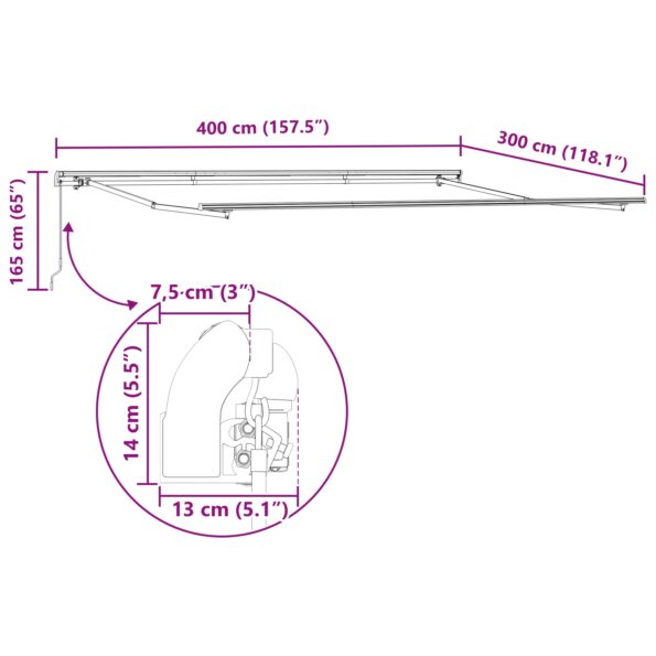 vidaXL ručná vysúvacia markíza čierna 400x300 cm – Obrázok 10
