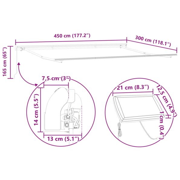 vidaXL Ručná vysúvacia markíza s LED bielou 450x300 cm – Obrázok 12