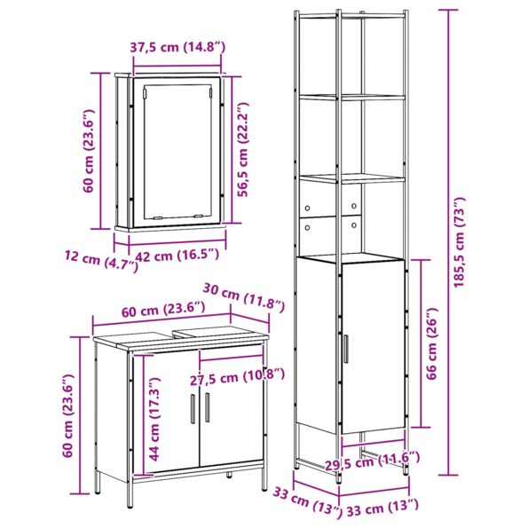 vidaXL 3-dielna súprava kúpeľňového nábytku Staré drevo Recyklované drevo – Obrázok 13