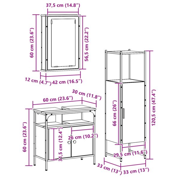 vidaXL 3-dielna sada kúpeľňového nábytku Staré drevo – Obrázok 13