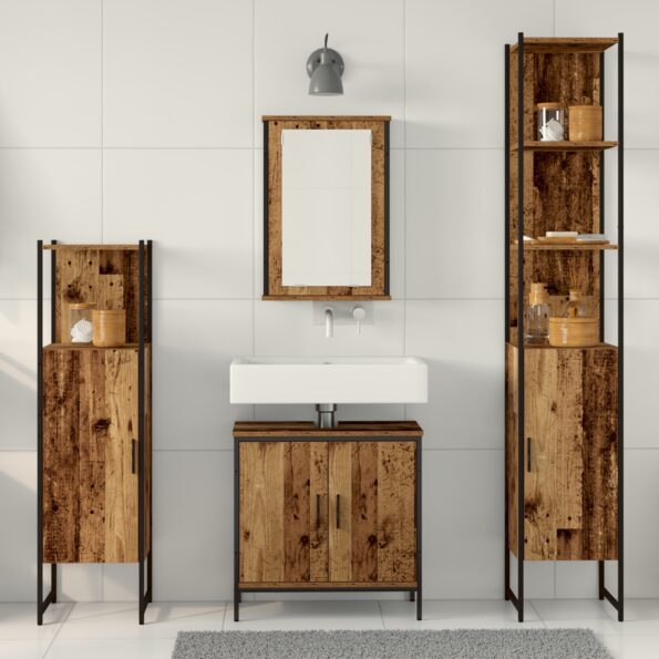 vidaXL 4-dielna sada kúpeľňového nábytku v starom dreve – Obrázok 4