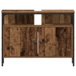 vidaXL Kúpeľňová skriňa pod umývadlo so vstavaným umývadlom - Staré drevo – Obrázok 11