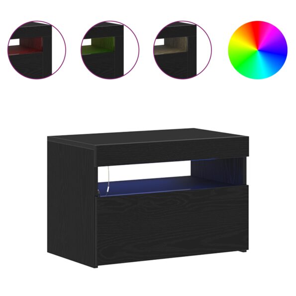 vidaXL Nočný kabinet s LED svetlami Čierny dub 60x35x40 cm umelý materiál – Obrázok 4