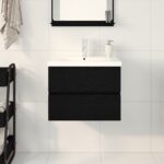 Umývadlová skriňa vidaXL s integrovaným umývadlom Čierna dubová z MDF, Umývadlová skriňa vidaXL Čierna dubová 60x38,5x45 cm z MDF – Obrázok 4