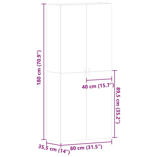 vidaXL Skrinka na topánky Biela 80x35.5x180 cm Kompozitné drevo – Obrázok 10