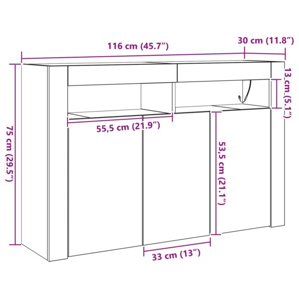vidaXL Biela komoda Biela Inžinierstvo drevo 116 x 30 x 75 cm Moderný – Obrázok 13