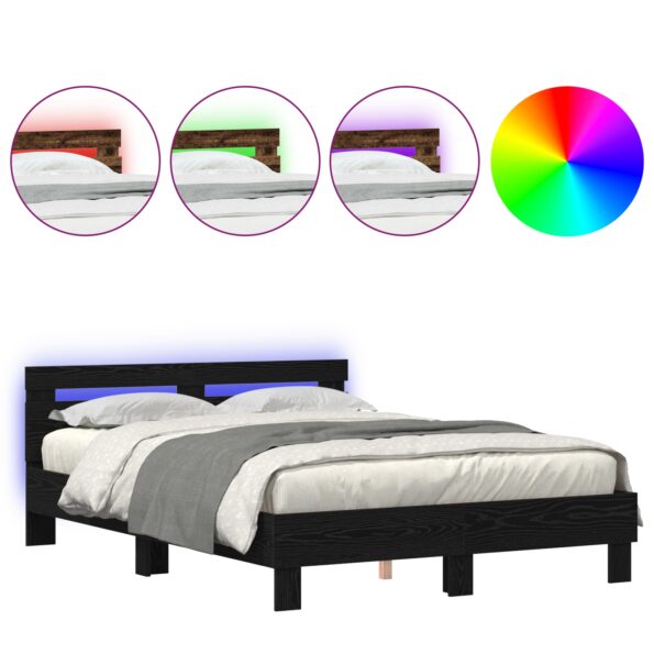 vidaXL Čierny rám postele Čierny dub Drevo 140 x 190 cm Odolný – Obrázok 4