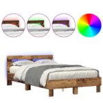 vidaXL Rám postele z inžinierovaného dreva Staré drevo 135 x 190 cm Odolný – Obrázok 4