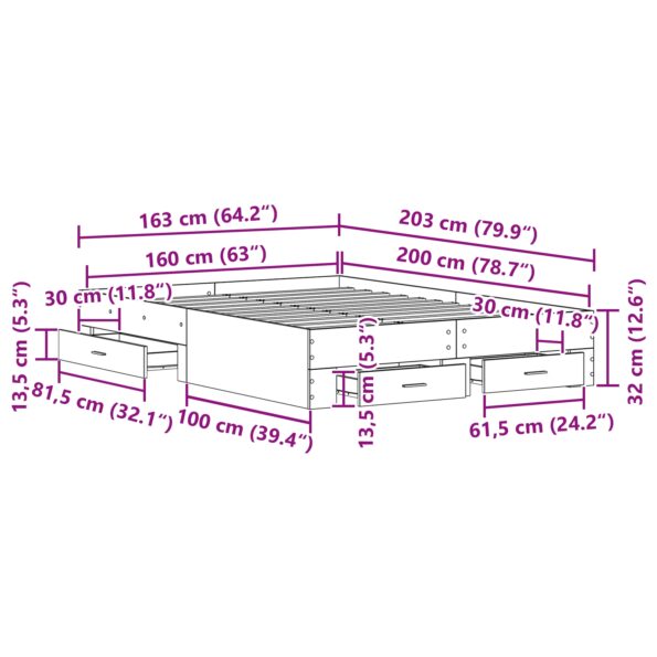 vidaXL Rám postele so zásuvkami Čierny dub Kompozitné drevo 160 x 200 cm – Obrázok 10