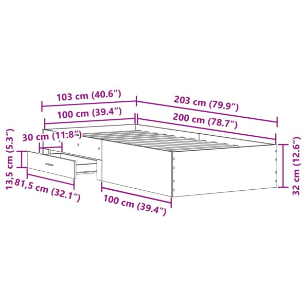 vidaXL Postel čierna dub 100x200 cm inžinierske drevo – Obrázok 10