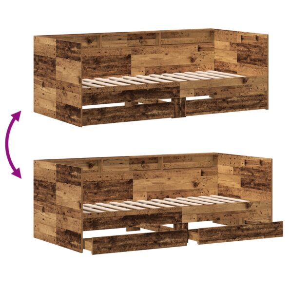 vidaXL Deň postele so zásuvkou Staré drevo Inžinierske drevo 75 x 190 cm – Obrázok 12