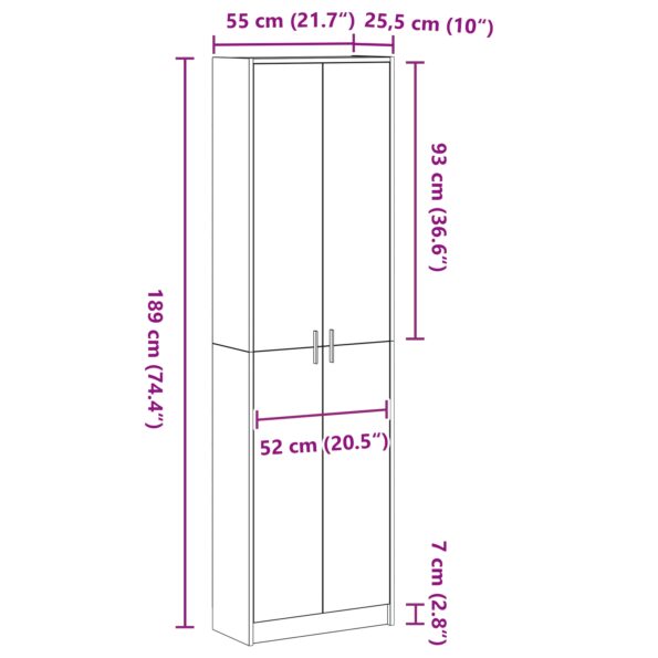 vidaXL Skriňa Sivá sonomová 55x25x189 cm Drevotrieska – Obrázok 10