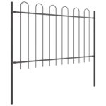 vidaXL záhradný plot s oblúkovým vrcholom v sivej farbe, 3.4 x 0.8 m, vyrobený z ocele – Obrázok 3